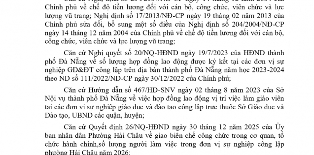 Thông báo về việc hợp đồng giáo viên mầm non năm học 2025-2026